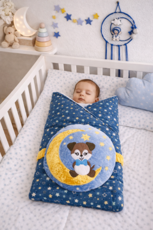 Bébé endormi sous un ciel étoilé (1) Gigoteuse d’emmaillotage chien sur la lune