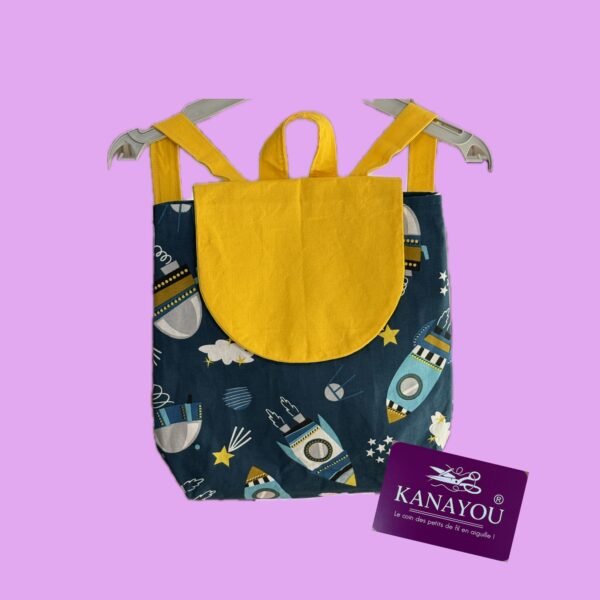 Sac à dos maternelle garçon bleu canard avec grand pochon assorti – Sangles réglables