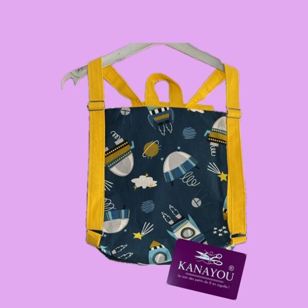 Sac à dos maternelle garçon bleu canard avec grand pochon assorti – Sangles réglables