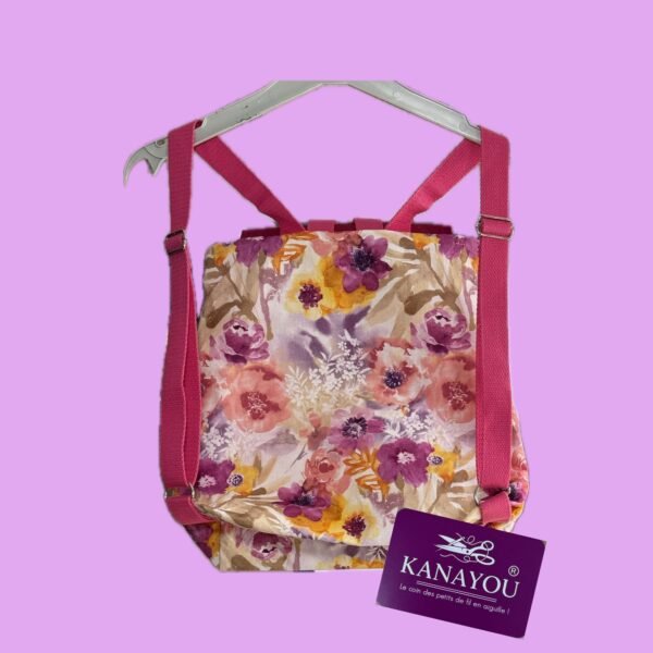Sac à dos maternelle fille fuchsia à fleurs avec sac goûter assorti – Sangles réglables